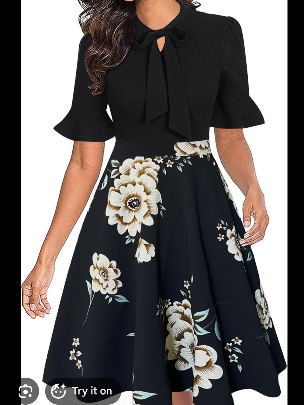 Women's Floral Ruffle Sleeve Tie Neck Dress Size Small NWT